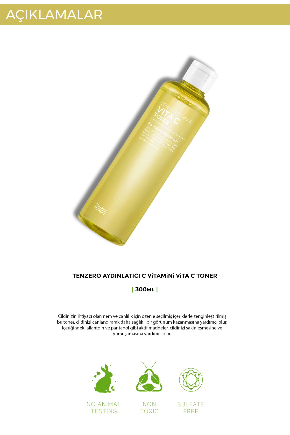 TENZERO Yeşil Mandalinalı,c Vitaminli,gözenek Sıkılaştırıcı, Leke Karşıtı, Aydınlatıcı Ve Beyazlatıcı Tonik görsel 4