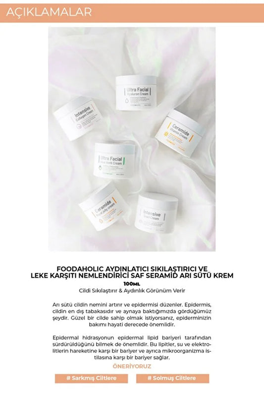 FOODAHOLIC Ceramide Aydınlatıcı Sıkılaştırıcı Ve Leke Karşıtı Nemlendirici Saf Arı Sütü Krem 100 ml görsel 2