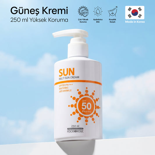 FOODAHOLIC Multi Sun 250 ml Adenozin Içeren Yapışkan His Bırakmayan Leke Karşıtı Spf50 Pa Uva/uvb Güneş Kremi