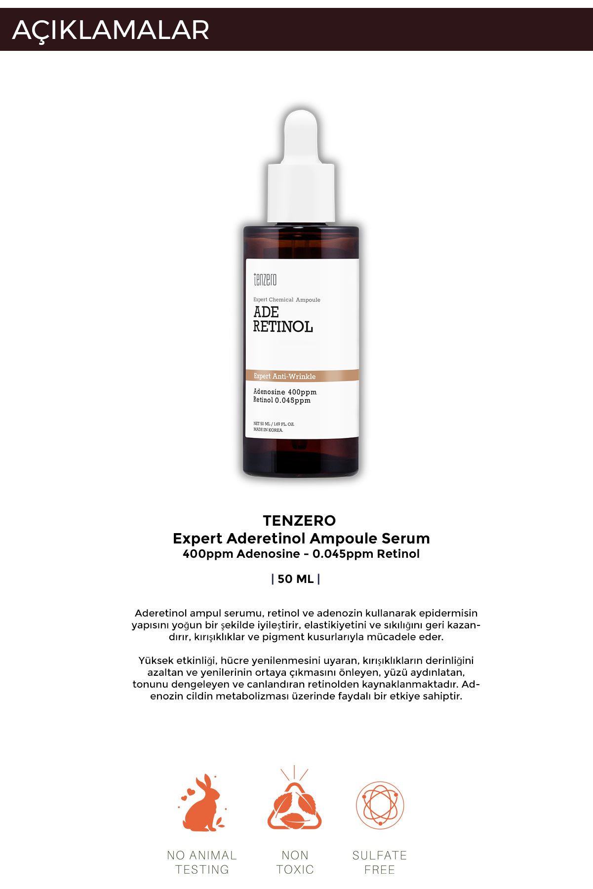TENZERO Retinol Ve Adenozin Içeren Cilt Bariyerini Güçlendirici Yaşlanma Karşıtı Ampul Serum 50ml görsel 4