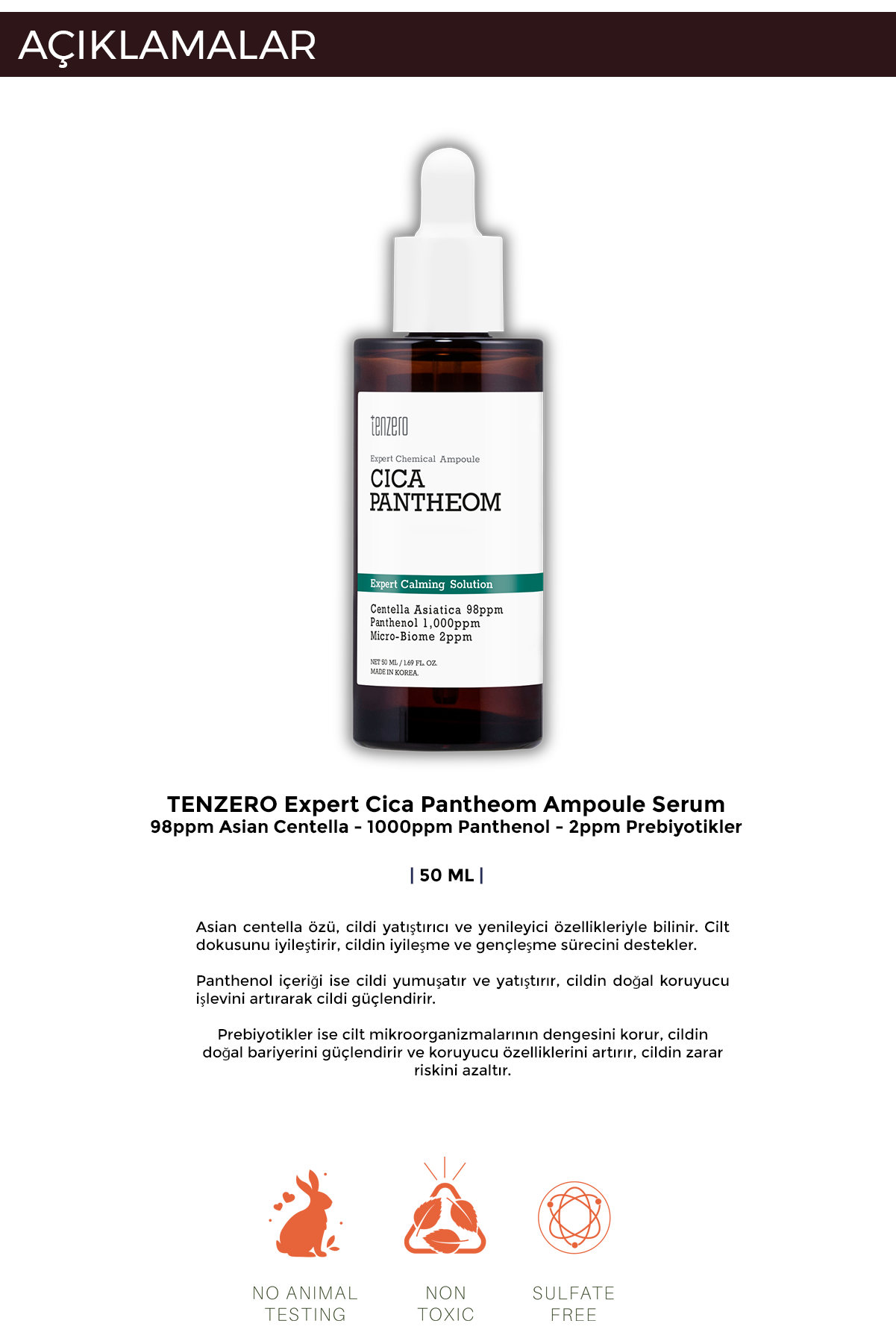 TENZERO Yatıştırıcı Centalle Asiatica Panthenol ve Microbiyom İçeren Ampul Serum 50 ml görsel 2