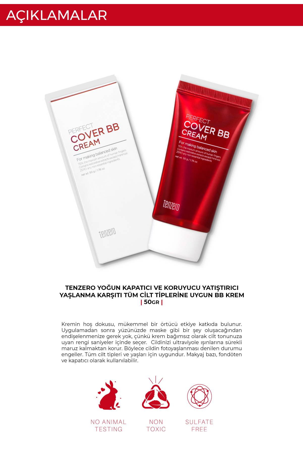 TENZERO Perfect Cover Bb Krem Kapatıcı Ve Koruyucu Yatıştırıcı 50 gr görsel 2