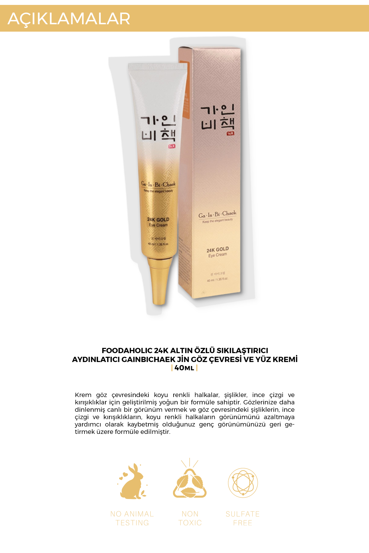 FOODAHOLIC 24k Altın Özlü  Gainbichaek Jin Göz Çevresi Kremi 40 ml görsel 3