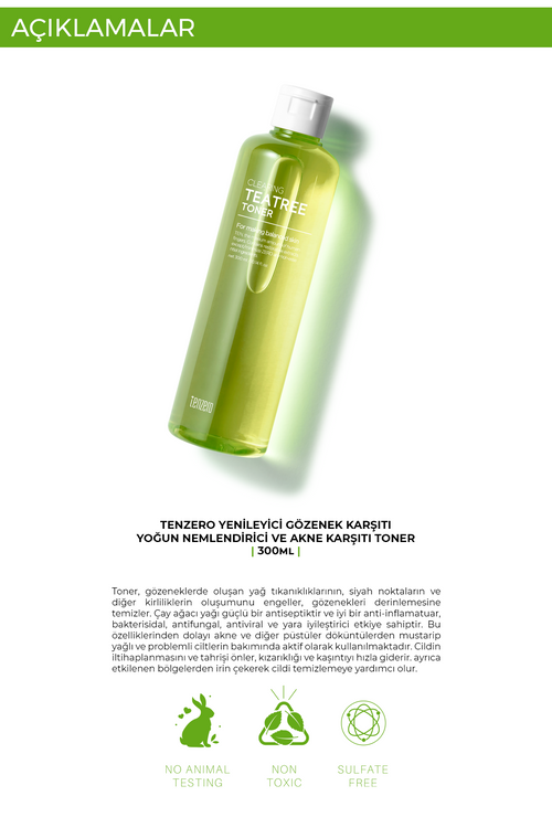 TENZERO Yenileyici Gözenek Karşıtı Yoğun Nemlendirici Ve Akne Karşıtı Çay Ağacı Özü Içeren Toner 300ml görsel 2