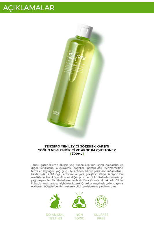 TENZERO Yenileyici Gözenek Karşıtı Yoğun Nemlendirici Ve Akne Karşıtı Çay Ağacı Özü Içeren Toner 300ml görsel 2