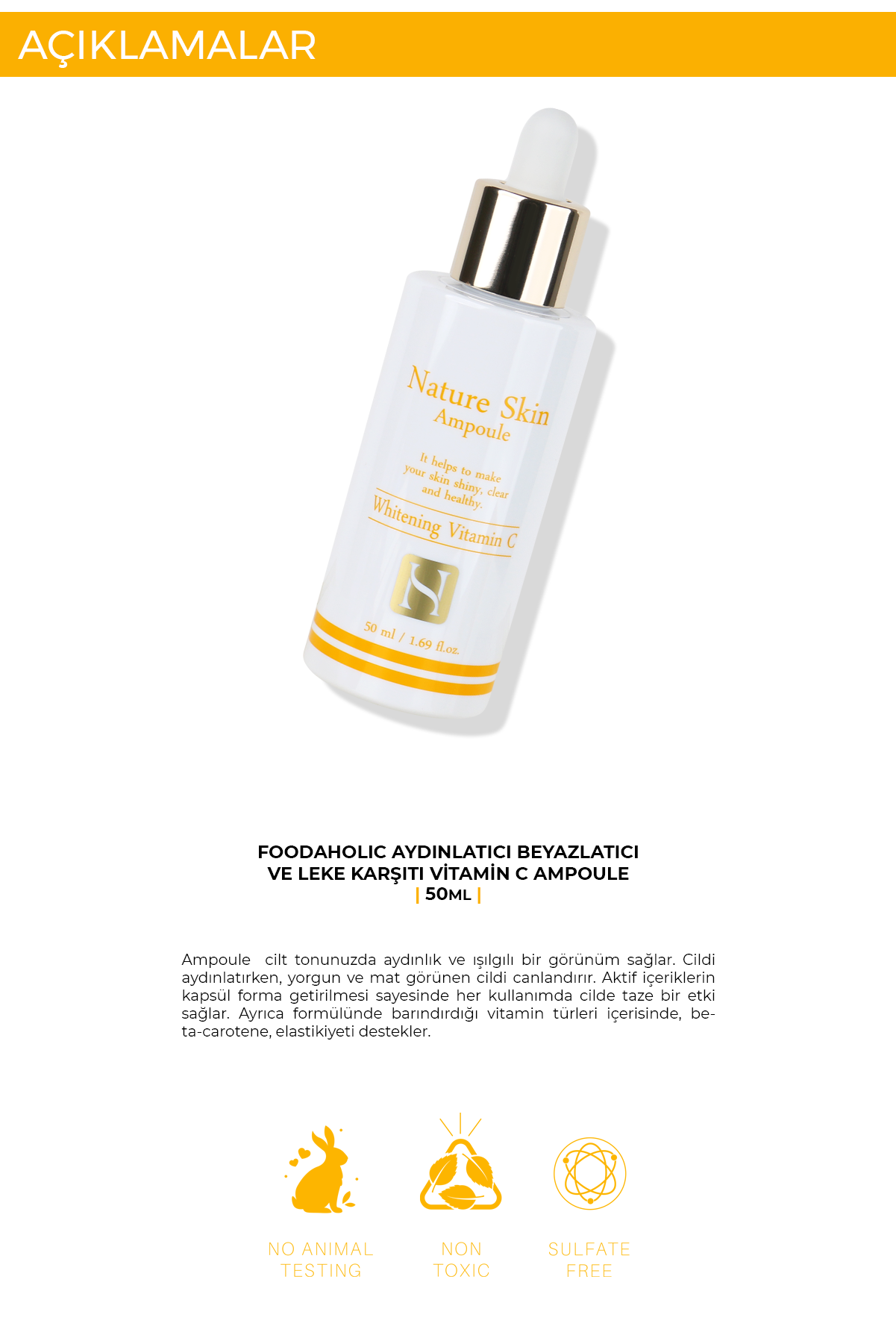 FOODAHOLIC Aydınlatıcı Beyazlatıcı Ve Leke Karşıtı Niacinamide Içeren Vitamin C Ampoule Serum 50ml görsel 4