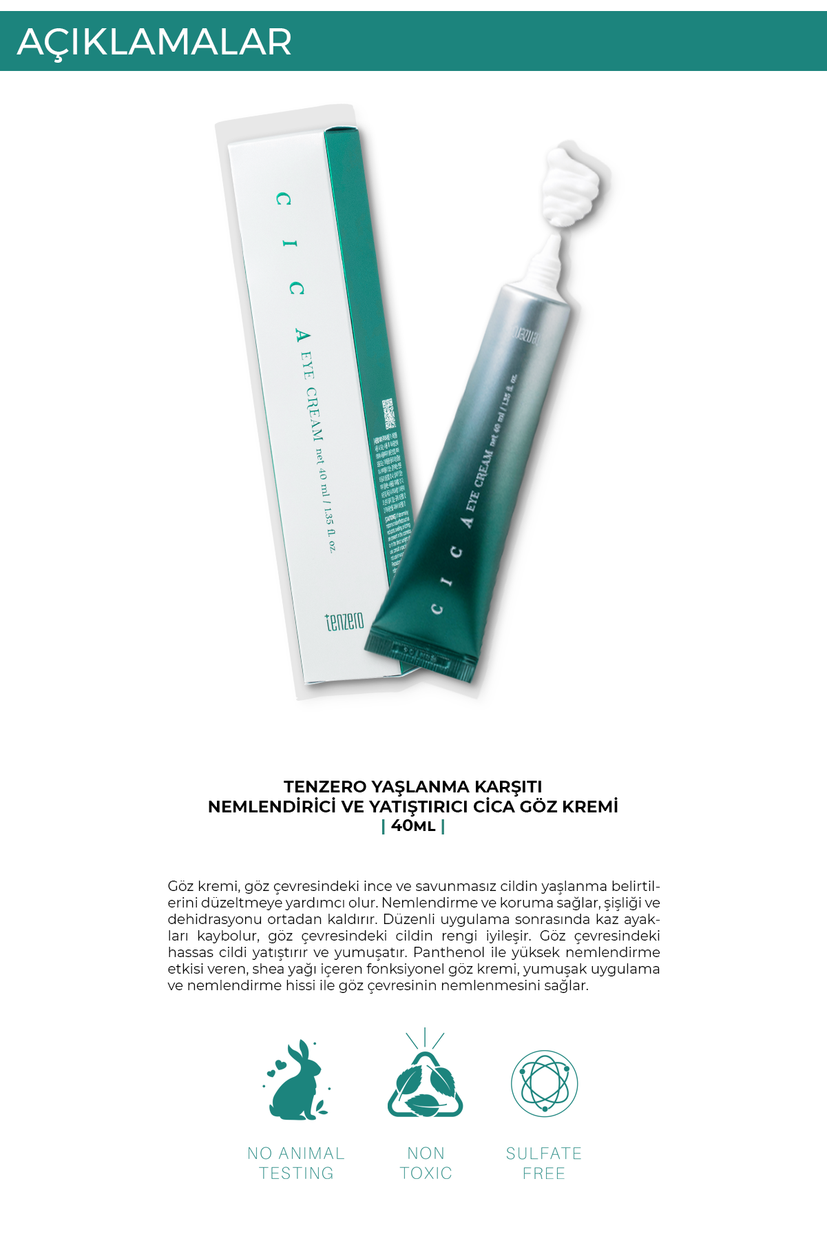 TENZERO Hyaluronik Asit Ve Niasinamid Içeren Aydınlatıcı Göz Kremi - Kırışıklık Ve Morluk Karşıtı 40 ml görsel 3