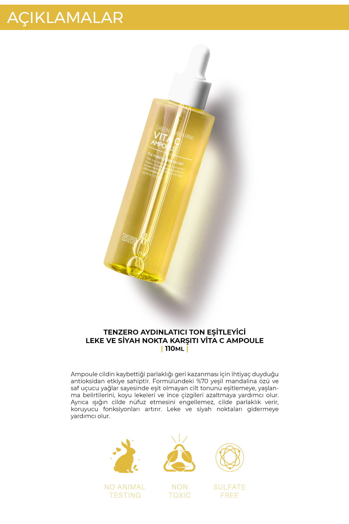 TENZERO Aydınlatıcı C Vitamini Ton Eşitleyici Leke Ve Siyah Nokta Karşıtı Vita C Ampoule Serum 110 ml görsel 2