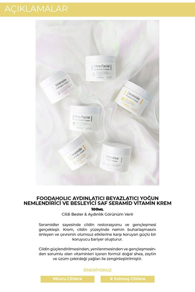 FOODAHOLIC Ceramide Aydınlatıcı Beyazlatıcı Niasinamid Içeren Nemlendirici Ve Besleyici Saf Vitamin Krem 100ml görsel 2
