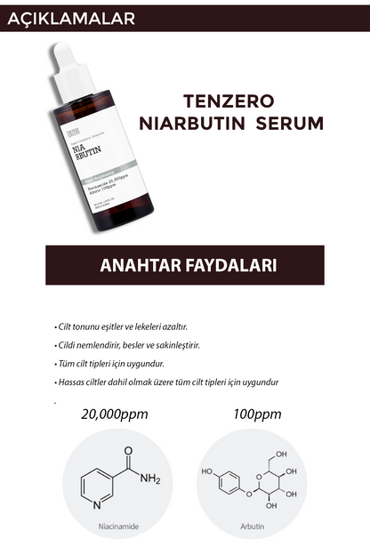 TENZERO Niacinamide 20,000ppm, Arbutin 100ppm Içeren Serum;leke Karşıtı Aydınlatıcı Ve Cilt Tonu Eşit Ampul görsel 2