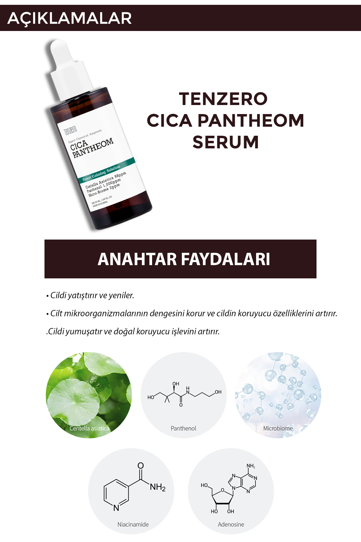 TENZERO Yatıştırıcı Centalle Asiatica Panthenol ve Microbiyom İçeren Ampul Serum 50 ml görsel 3