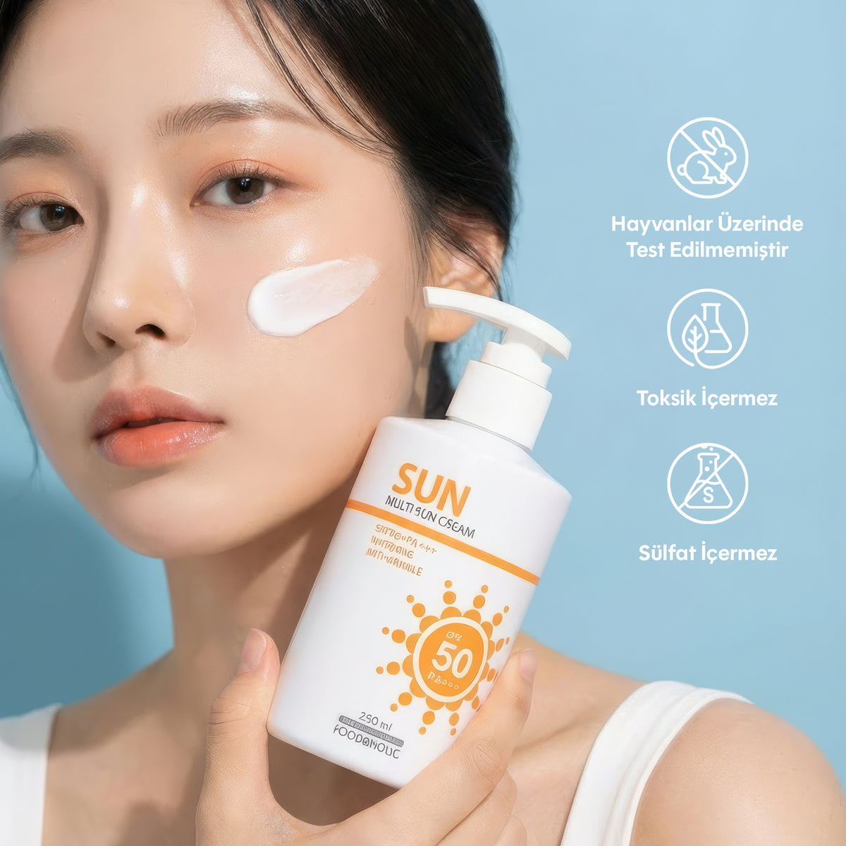FOODAHOLIC Multi Sun 250 ml Adenozin Içeren Yapışkan His Bırakmayan Leke Karşıtı Spf50 Pa Uva/uvb Güneş Kremi