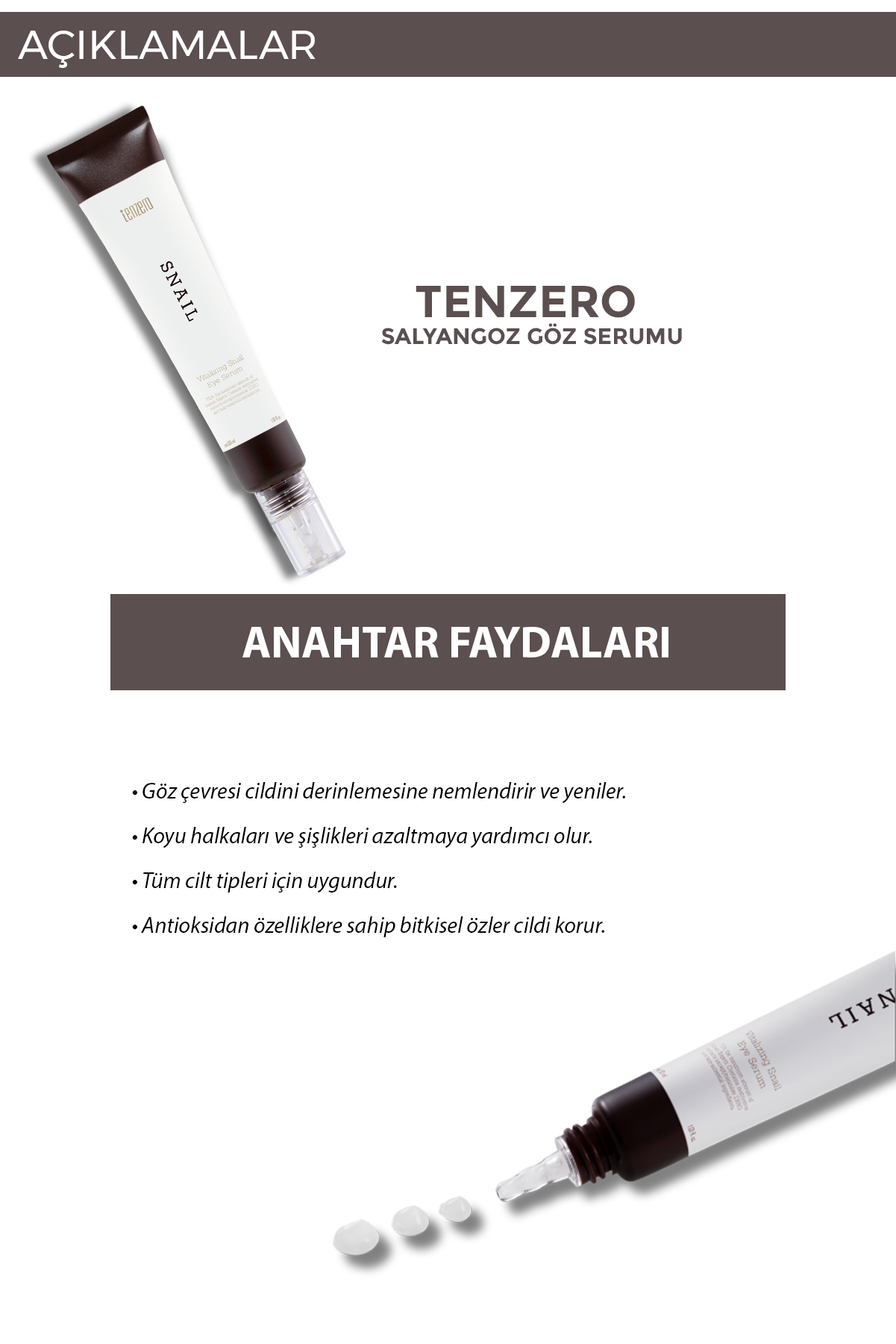 TENZERO Zenginleştirilmiş Salyangoz Müsini Içeren Yaşlanma Karşıtı Etkili Snail Göz Serumu 30ml görsel 2