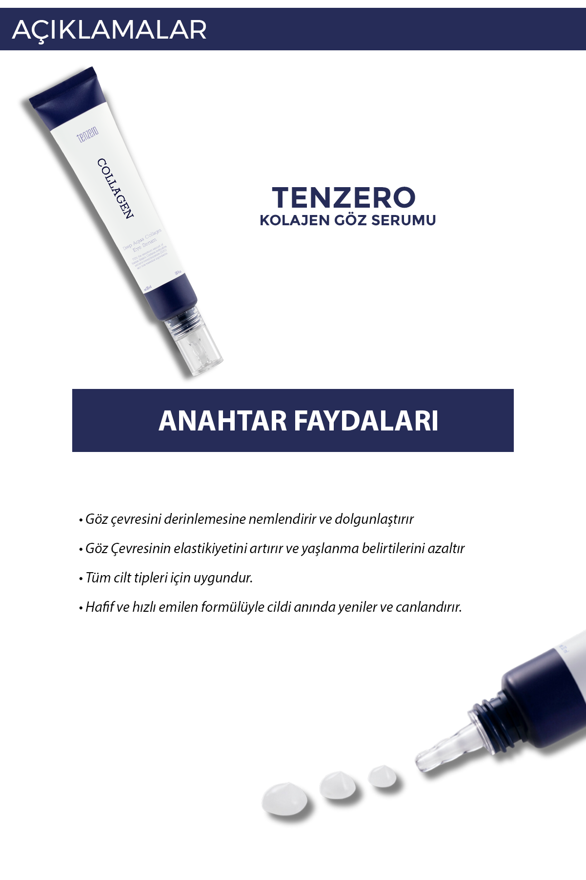 TENZERO Hidrolize 2x Kolajen Içeren Yoğun Nemlendirici Ve Yaşlanma Karşıtı Etkili Göz Serumu 30ml görsel 3