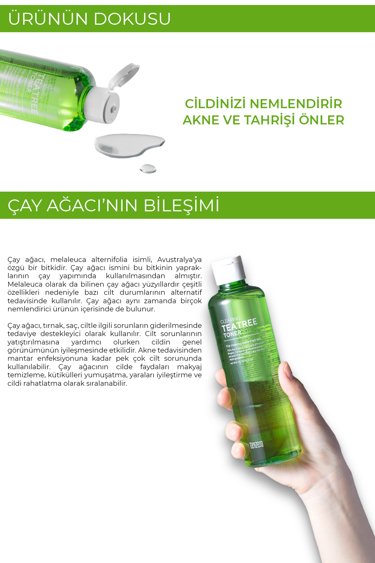 TENZERO Yenileyici Gözenek Karşıtı Yoğun Nemlendirici Ve Akne Karşıtı Çay Ağacı Özü Içeren Toner 300ml görsel 4
