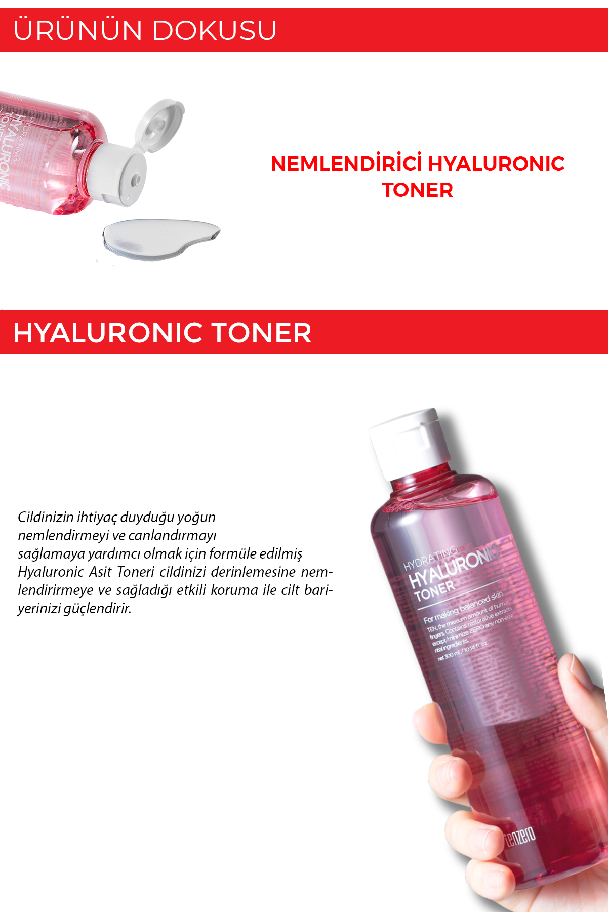 TENZERO Hyaluronik Asit Içeren Elastikiyet Arttırıcı Yaşlanma Ve Kırışıklık Karşıtı Toner 300ml görsel 3