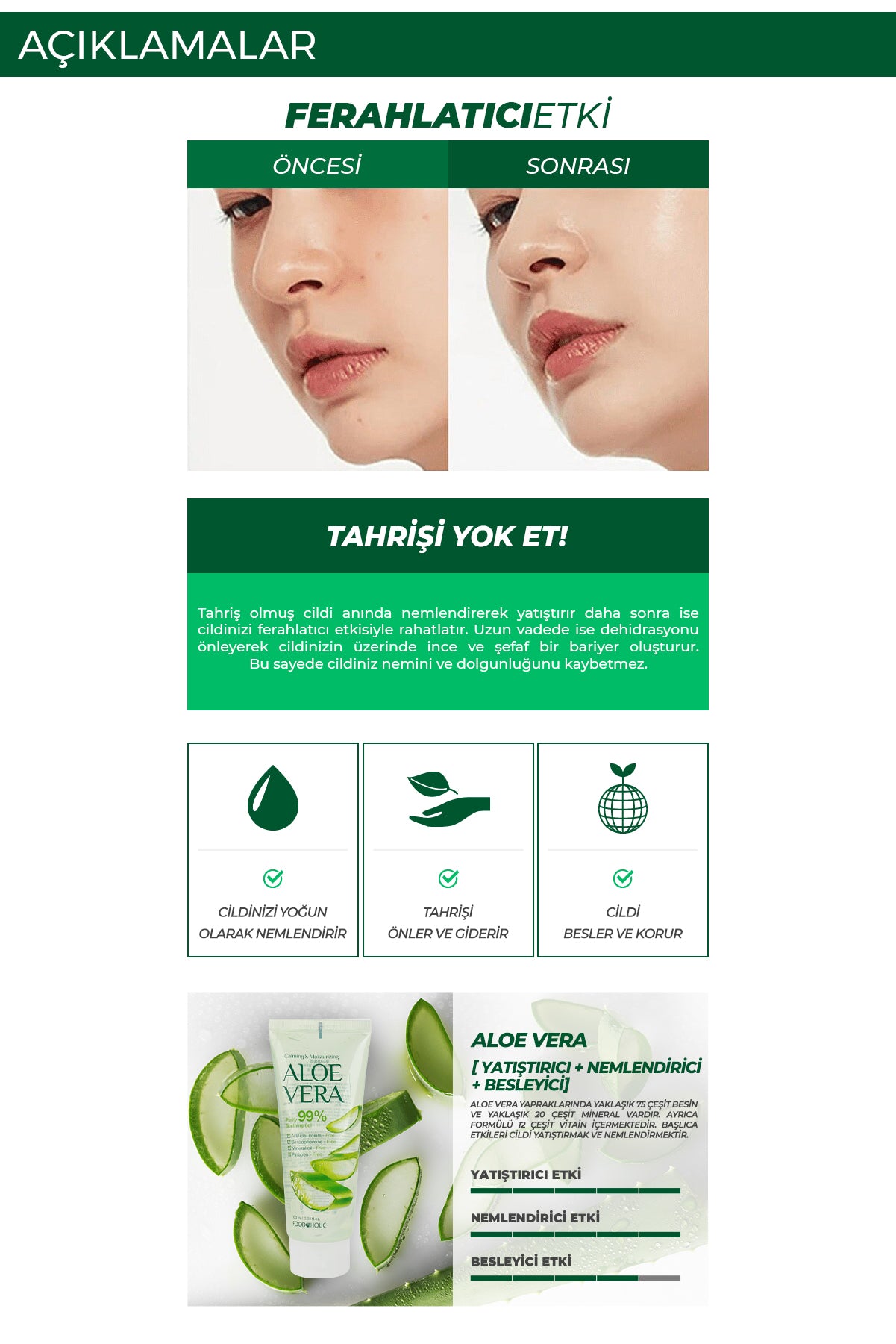 FOODAHOLIC Saf Organik Kore Aloe Vera Yatıştırıcı Soothing Jel Krem 100 ml görsel 4