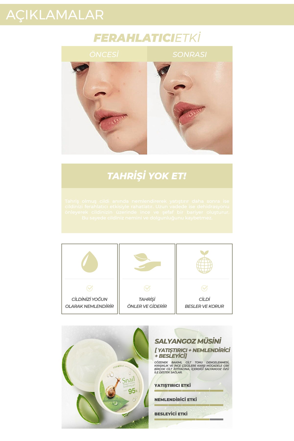 FOODAHOLIC Saf Organik Kore Salyangoz Moisture Soothing Jel Krem 300 ml görsel 6