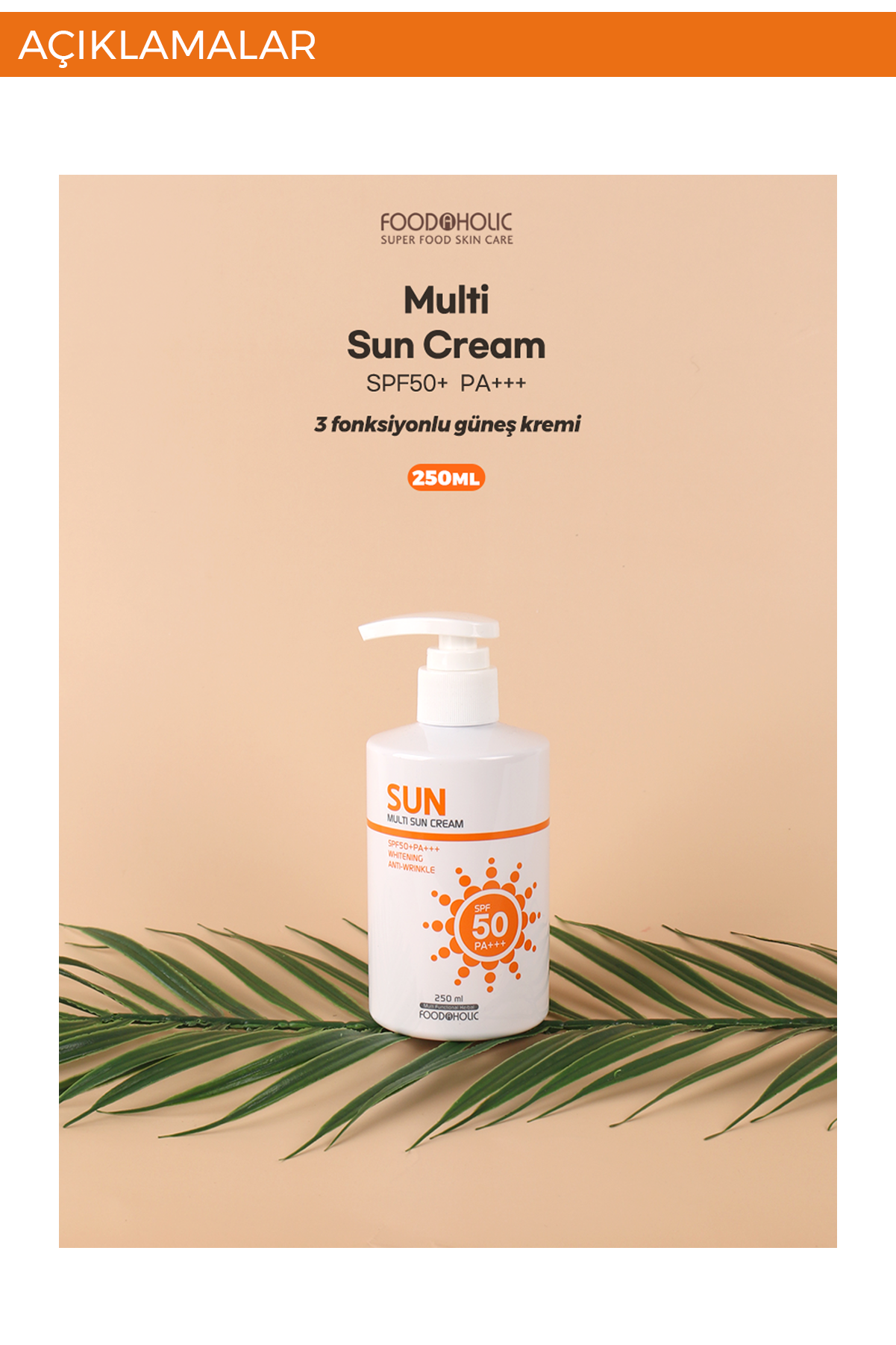 FOODAHOLIC Multi Sun 250 ml Adenozin Içeren Yapışkan His Bırakmayan Leke Karşıtı Spf50 Pa Uva/uvb Güneş Kremi görsel 2