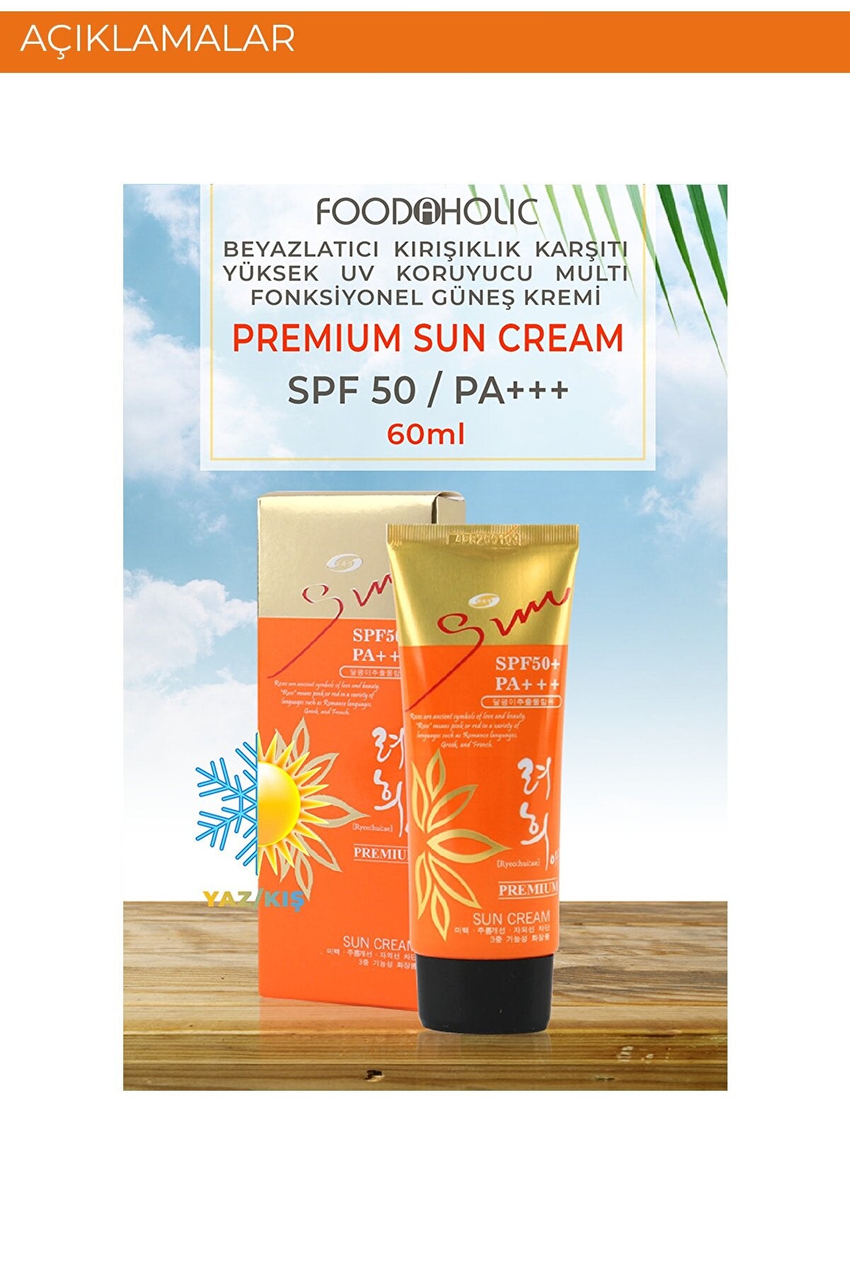 FOODAHOLIC Premium Sun Adenozin Içeren Yapışkan His Bırakmayan Leke Karşıtı Spf50+pa+++ Uva&uvb Güneş Kremi görsel 2