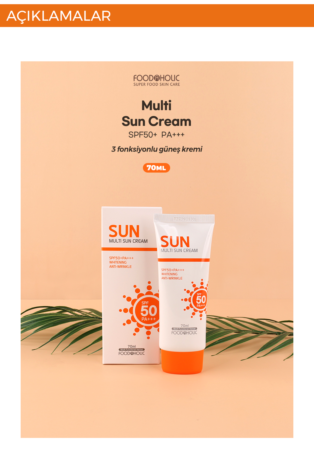 FOODAHOLIC MADE IN KOREA_Adenozin Içeren Yapışkan His Bırakmayan Leke Karşıtı Spf50+ Pa+++ UVA/UVB 70 ml görsel 4