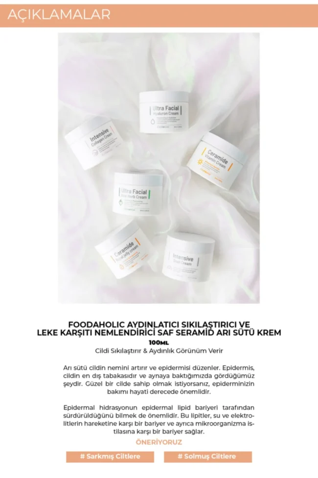 FOODAHOLIC Ceramide Aydınlatıcı Sıkılaştırıcı Ve Leke Karşıtı Nemlendirici Saf Arı Sütü Krem 100ml - Görsel 2