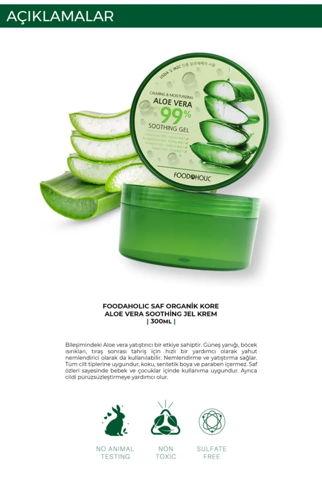 FOODAHOLIC Saf Organik Yatıştırıcı Kore Aloe Vera Soothing Jel Krem - Görsel 2