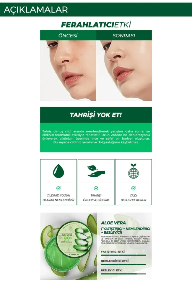 FOODAHOLIC Saf Organik Yatıştırıcı Kore Aloe Vera Soothing Jel Krem - Görsel 4